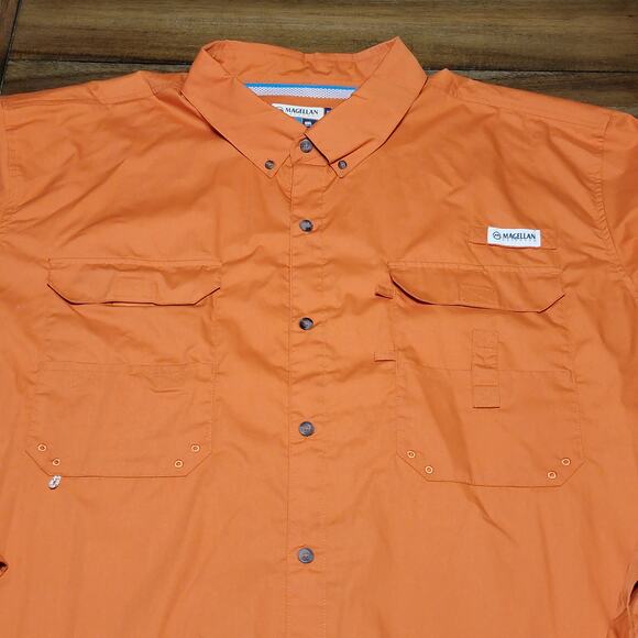 Magellan LS Orange Angler Fit MagShield Fish Gear Button Up Shirt - Size 4XL - Picture 2 of 8